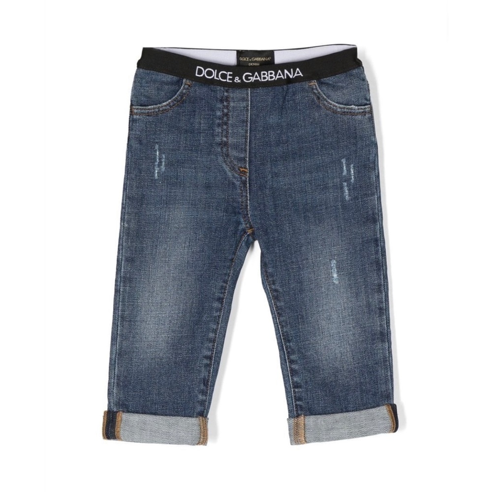 Dolce & Gabbana Kids Logo Waistband Washed Jeans